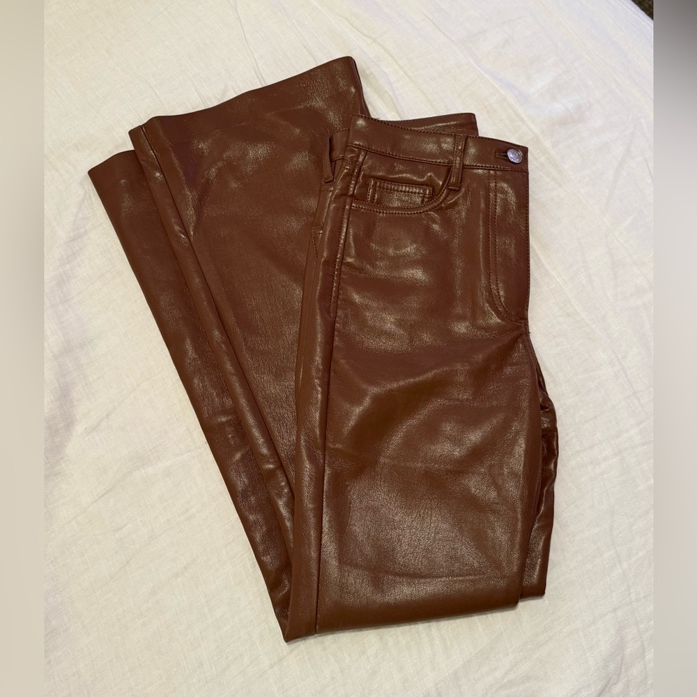 Aritzia Wilfred Melina Faux Leather Bootcut Flare Full Length Pants Cognac Brown